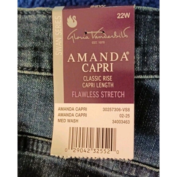 Gloria Vanderbilt Amanda Denim Capri Cropped Jeans 22W Stretch Swan Series New - Picture 4 of 13